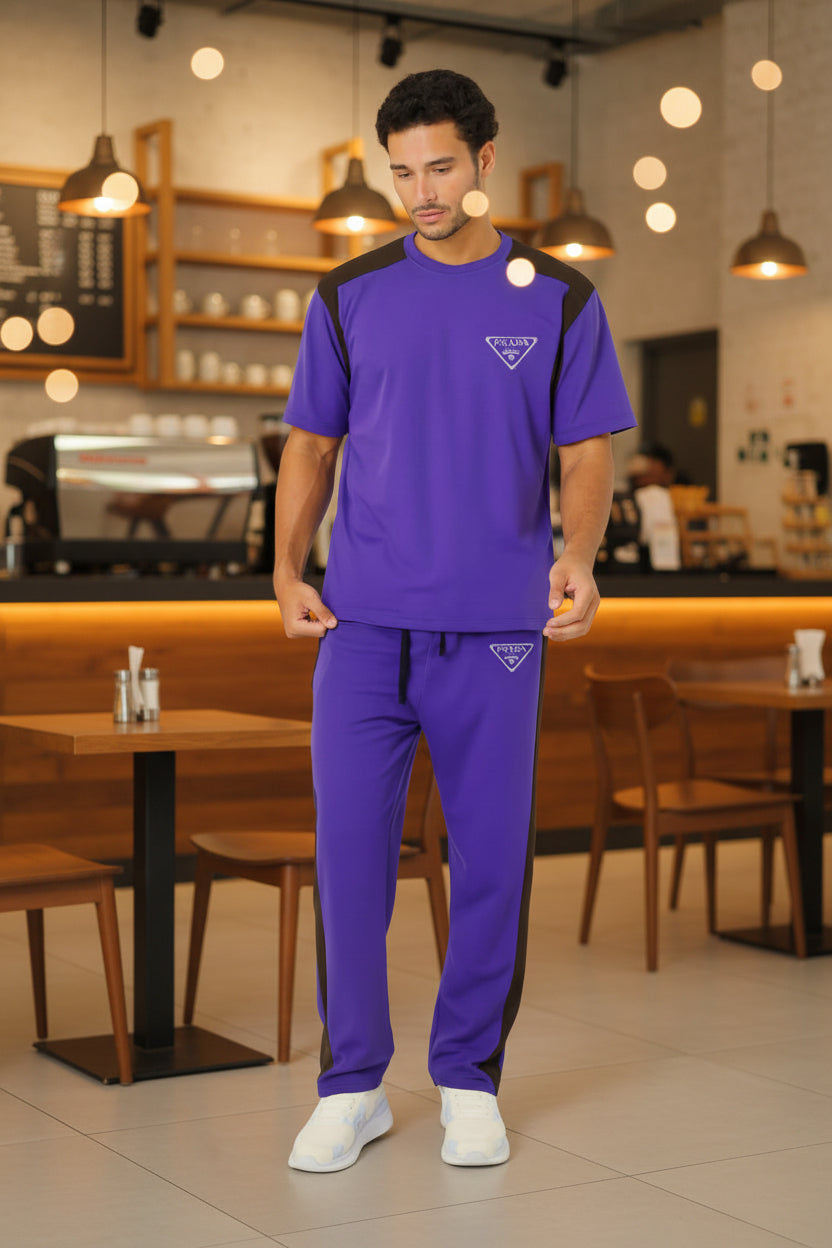 Men’s Oversized Multi-Color Casual Tracksuit Set Contrast Tee + Joggers | Sizes M-XXL | MH