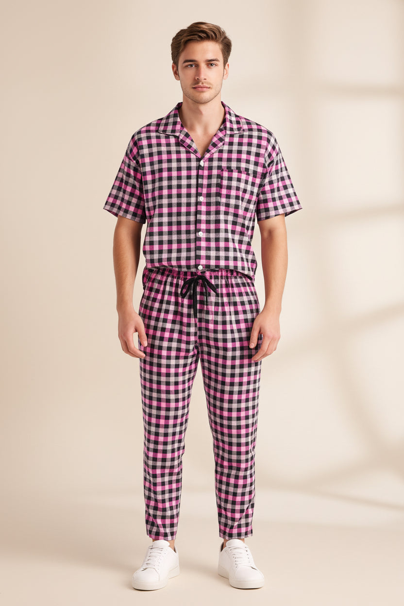 Men's Red, Black, and White Checkered Loungewear Set | Sizes S-XXL | MH