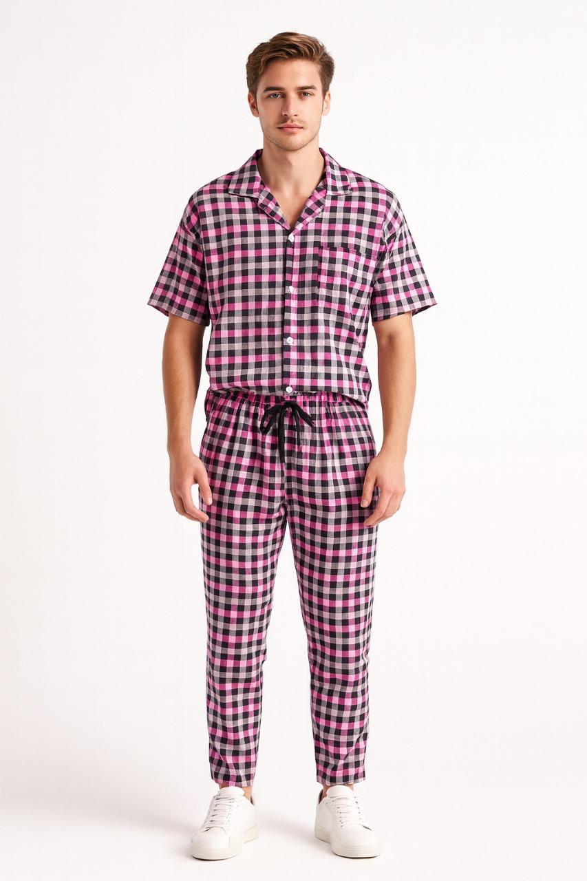Men's Red, Black, and White Checkered Loungewear Set ./ MH