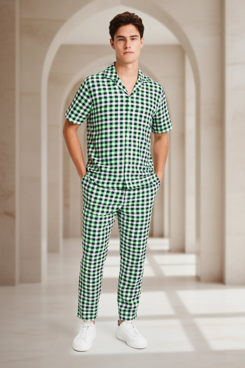 Men's Red, Black, and White Checkered Loungewear Set | Sizes S-XXL | MH