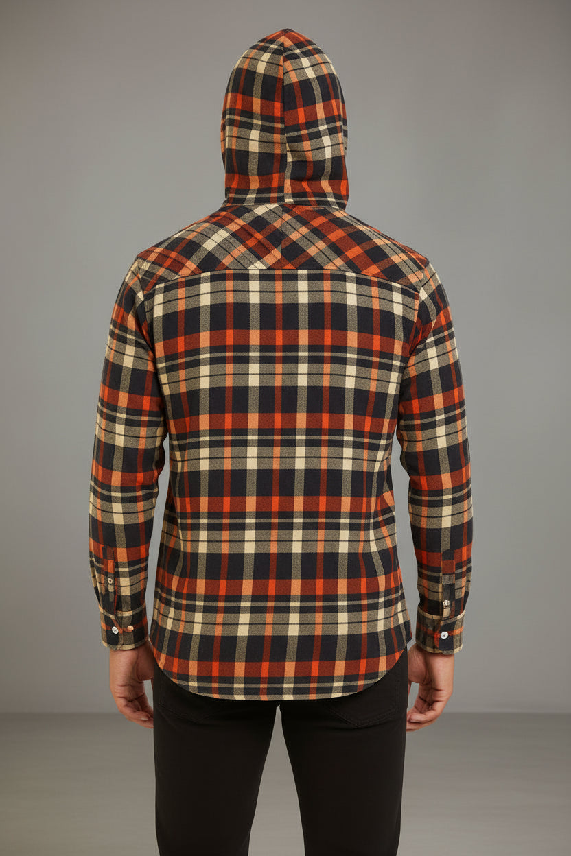 Men’s Hooded Flannel Plaid Check Shirt Jacket | 4 Colours | Shacket Long Sleeve | Sizes S–XXL | MH