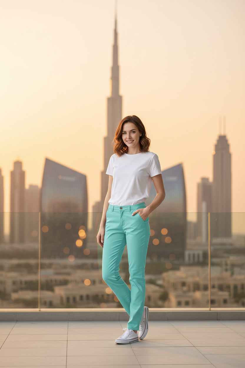 Women’s Mint Green Chino Pants Slim Fit Casual Trousers | Sizes 26-36 Waist | MH