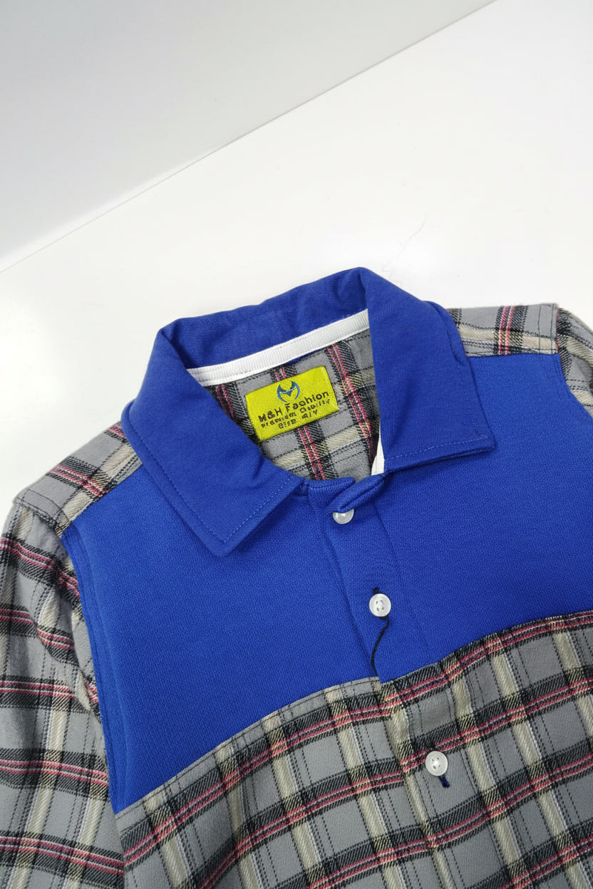 Boys' Blue Panel Plaid Flannel Shirt – Long Sleeve Cotton Button-Down (Ages 3-14) | MH