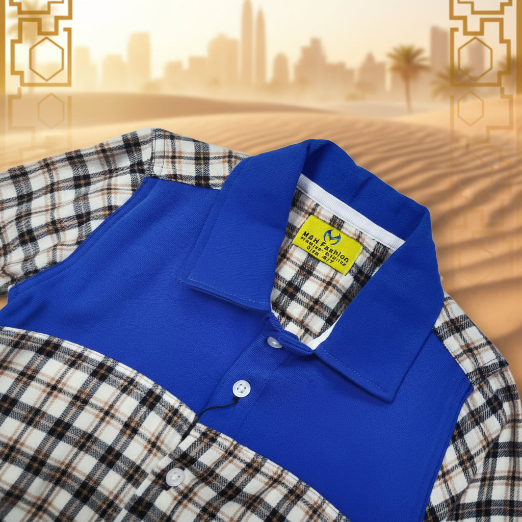 Boys' Blue Panel Plaid Flannel Shirt – Long Sleeve Cotton Button-Down (Ages 3-14) | MH