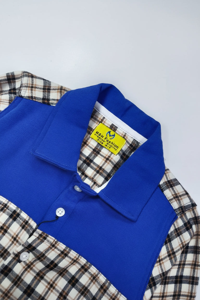 Boys' Blue Panel Plaid Flannel Shirt – Long Sleeve Cotton Button-Down (Ages 3-14) | MH