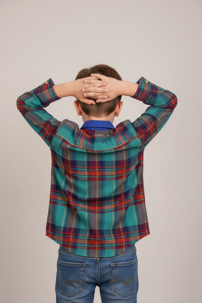 Boys' Checkmate Plaid Button-Down Shirt – Premium Cotton Western Style (Ages 3-14)