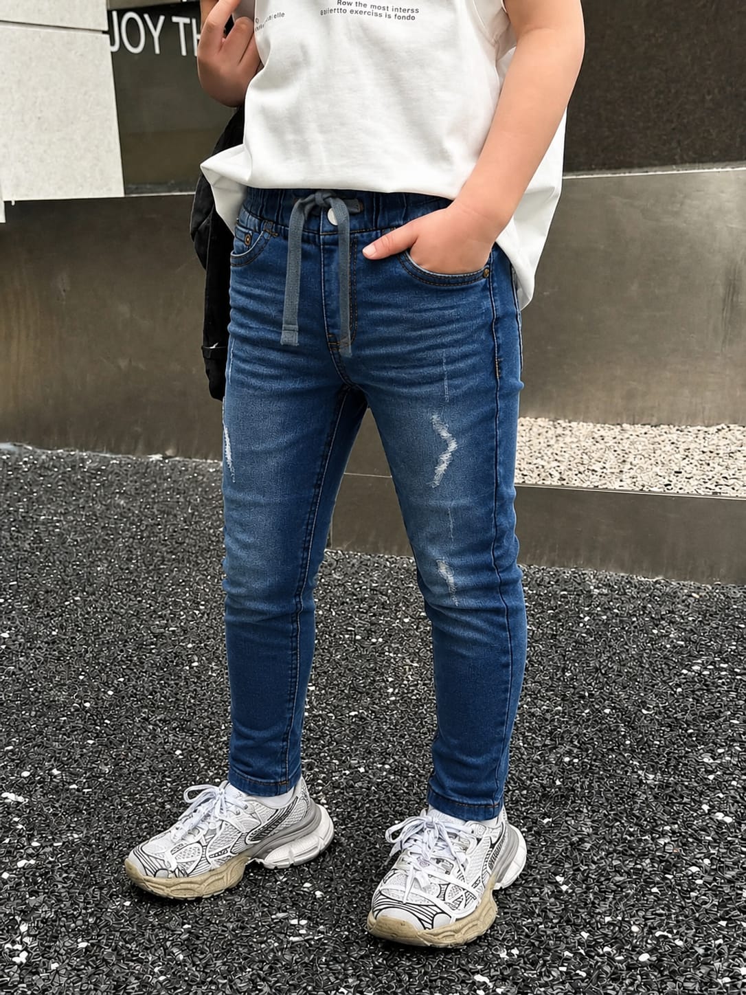 Kids’ Mid-Blue Distressed Denim Jeans – Durable Stretch Fit | 2 Washed | Sizes 1-12 Years | MH