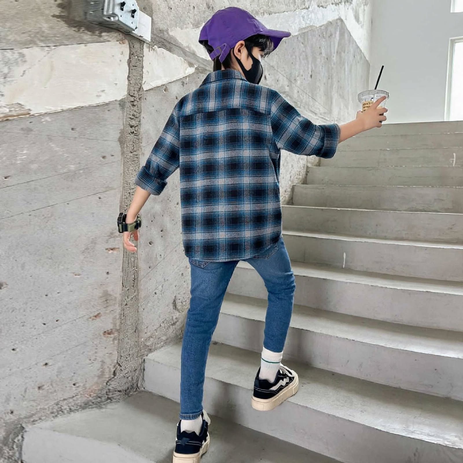 Smart Checkered Shirt with Denim Pants Kids Outfit Set