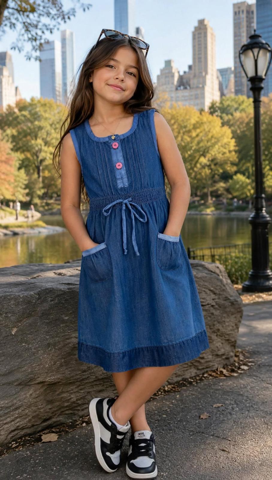 Stylish Girls Denim Cut-Collar Tunic with Printed,Sizes(2-12Years) | MH