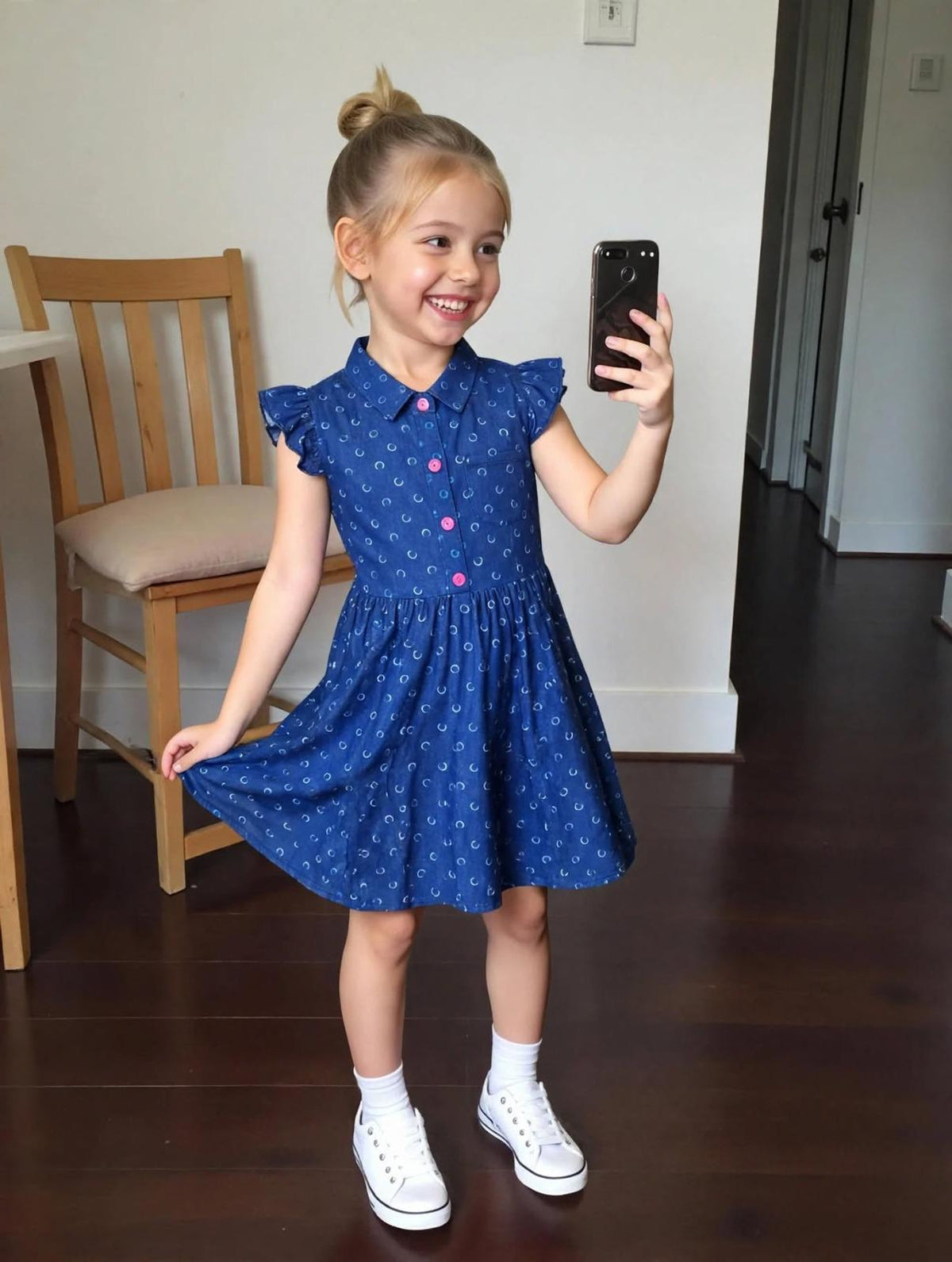 Girls Indigo Blue Printed Cotton Dress (2–12 Years) | Soft Casual Party Wear | MH AE