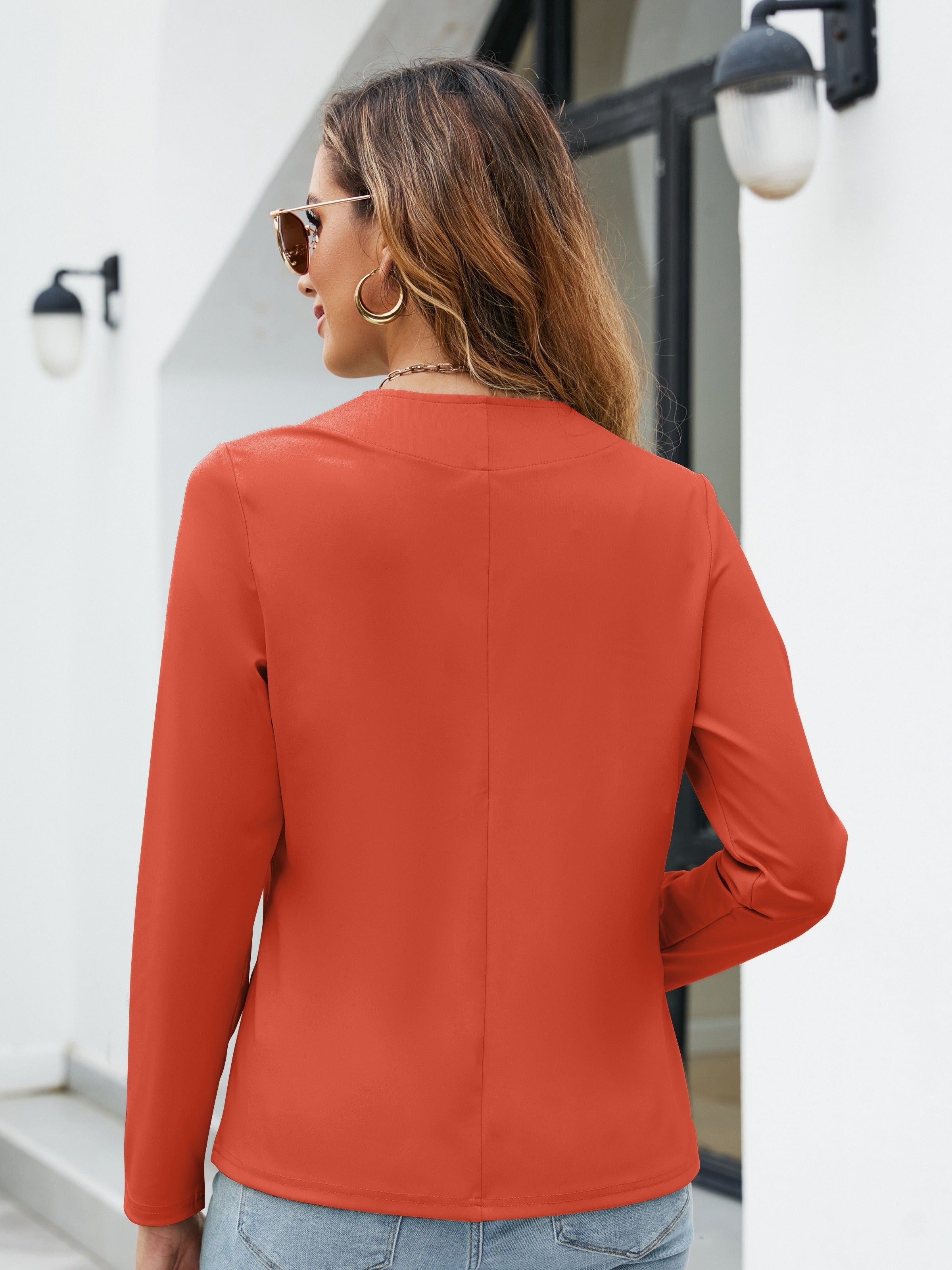 Solid Open Front Blazer, Casual Long Sleeve Work Office Outerwear,