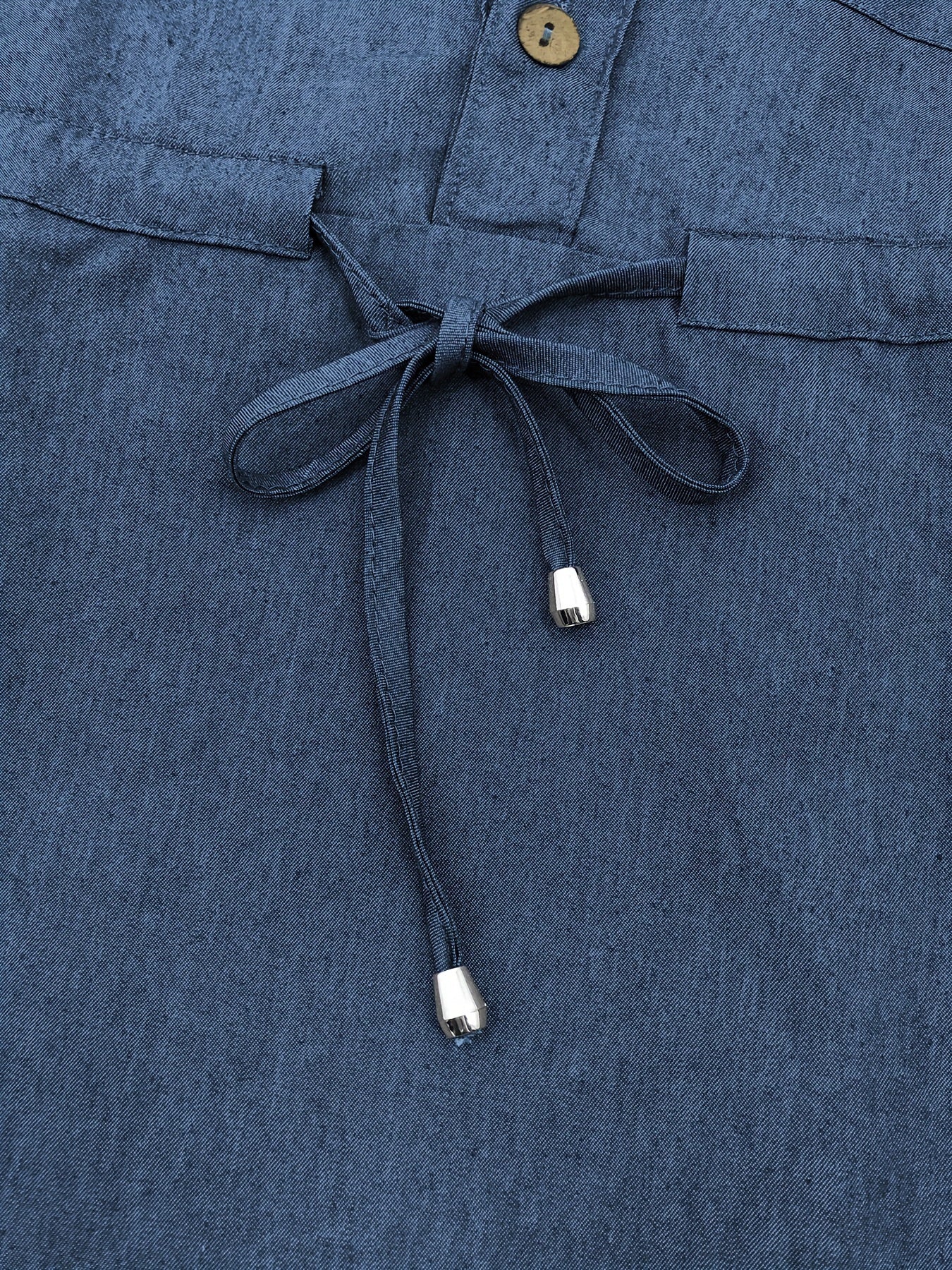 Long Sleeve Shirt Collar Modest Dress, Drawstring Waist Solid Abaya, ./MH