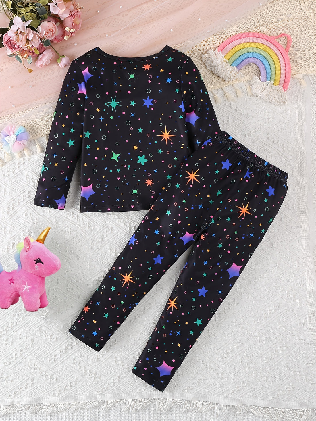 Girl'S 2pcs Starry Night Pajama Set with Long Sleeve.