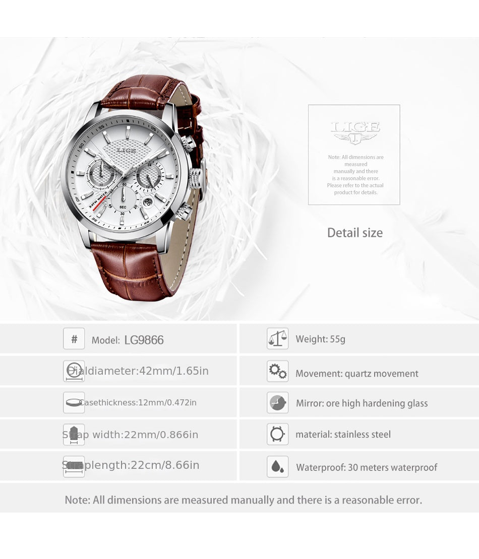 Watches Mens  LIGE Top Brand Luxury Casual Faux Leather Quartz Men's