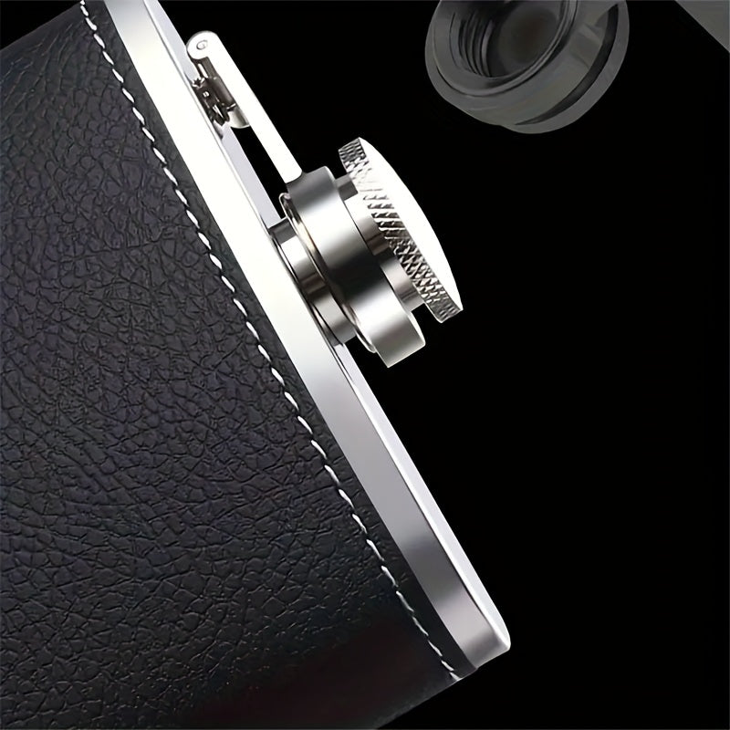 1 Set 8oz/1pc 30Z/1pc 80Z Black Leather Flask 8oz 18/8 stainless steel soft touch leather wrapped Flask Gift Set 2 cups and chimney 100% leak-proof whiskey and rum and vodka bottle body for both men and women