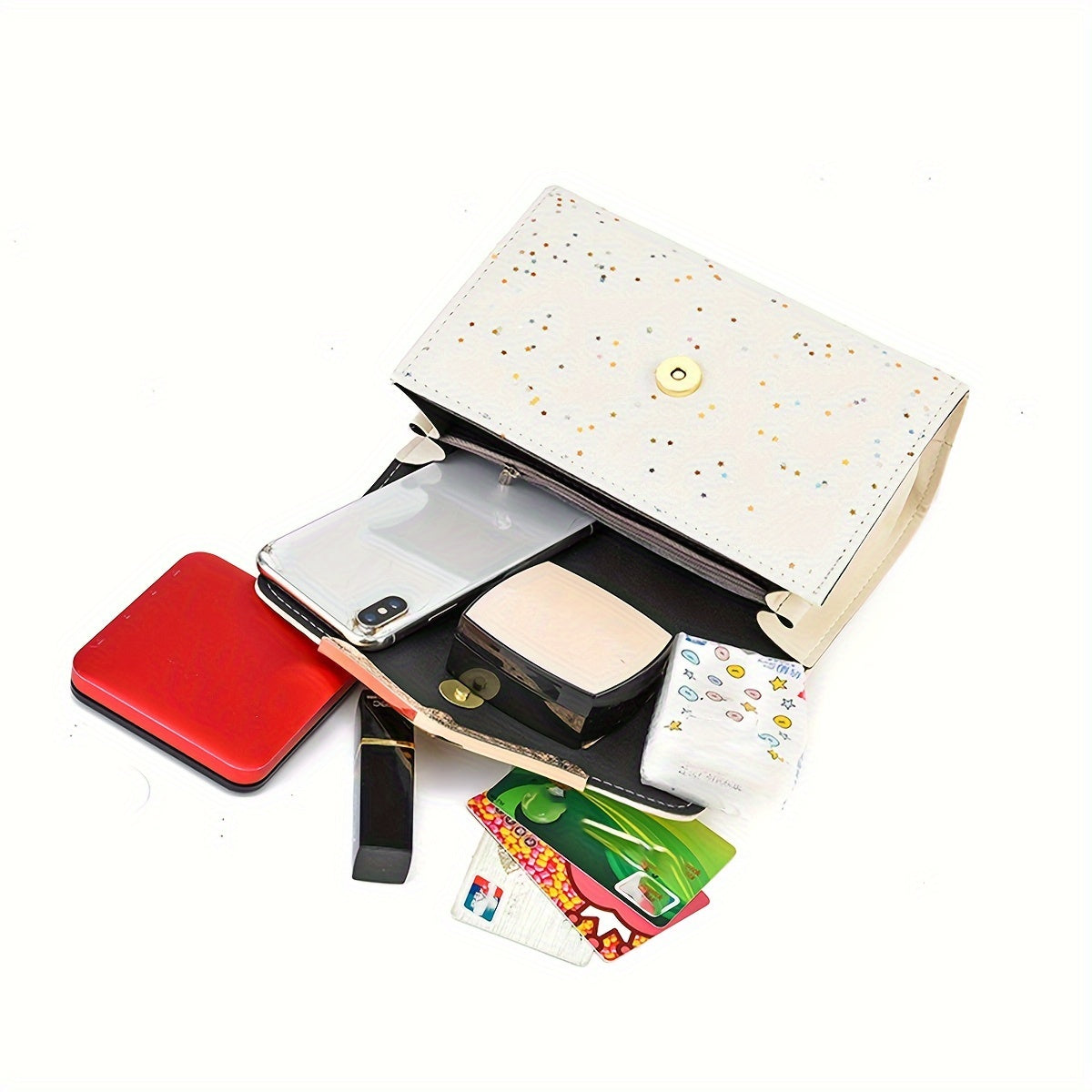 Fashion Polka Dot Beige PU Shoulder Bag .