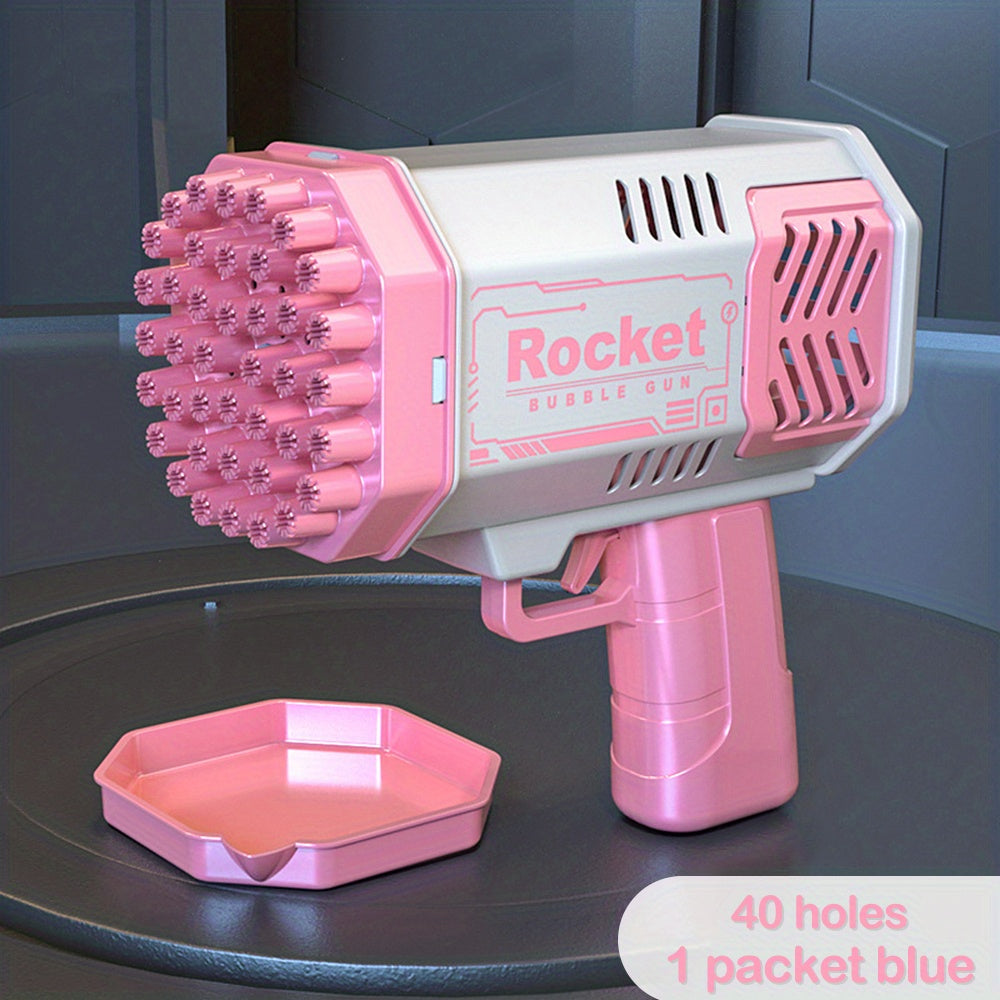 40-hole electric bubble Machine Handheld Gatling Automatic Bubble Gun Children's Portable Outdoor Party Toy LED Light Hair Dryer, As Halloween, Chrismas Gift ( without bubble liquid and battery)