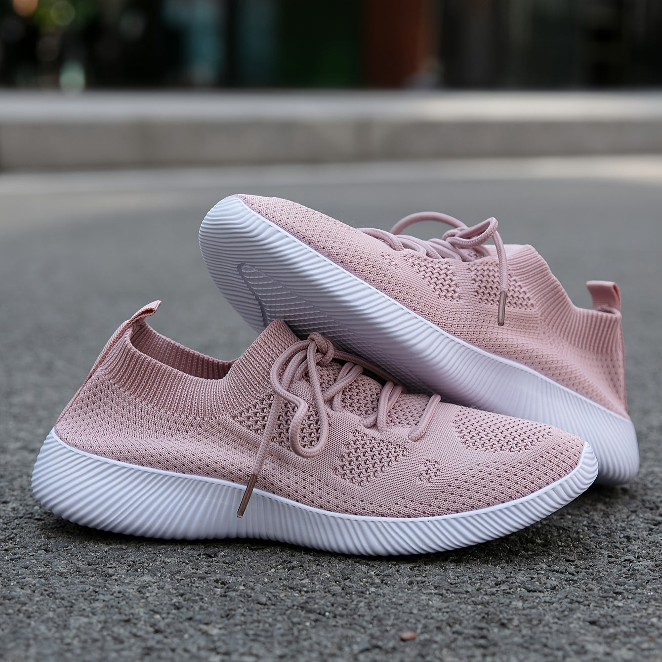 Women's Knit Athletic Shoes, Breathable Lace Up Low Top Running Trainers, Casual Gym Fitness Sneakers
