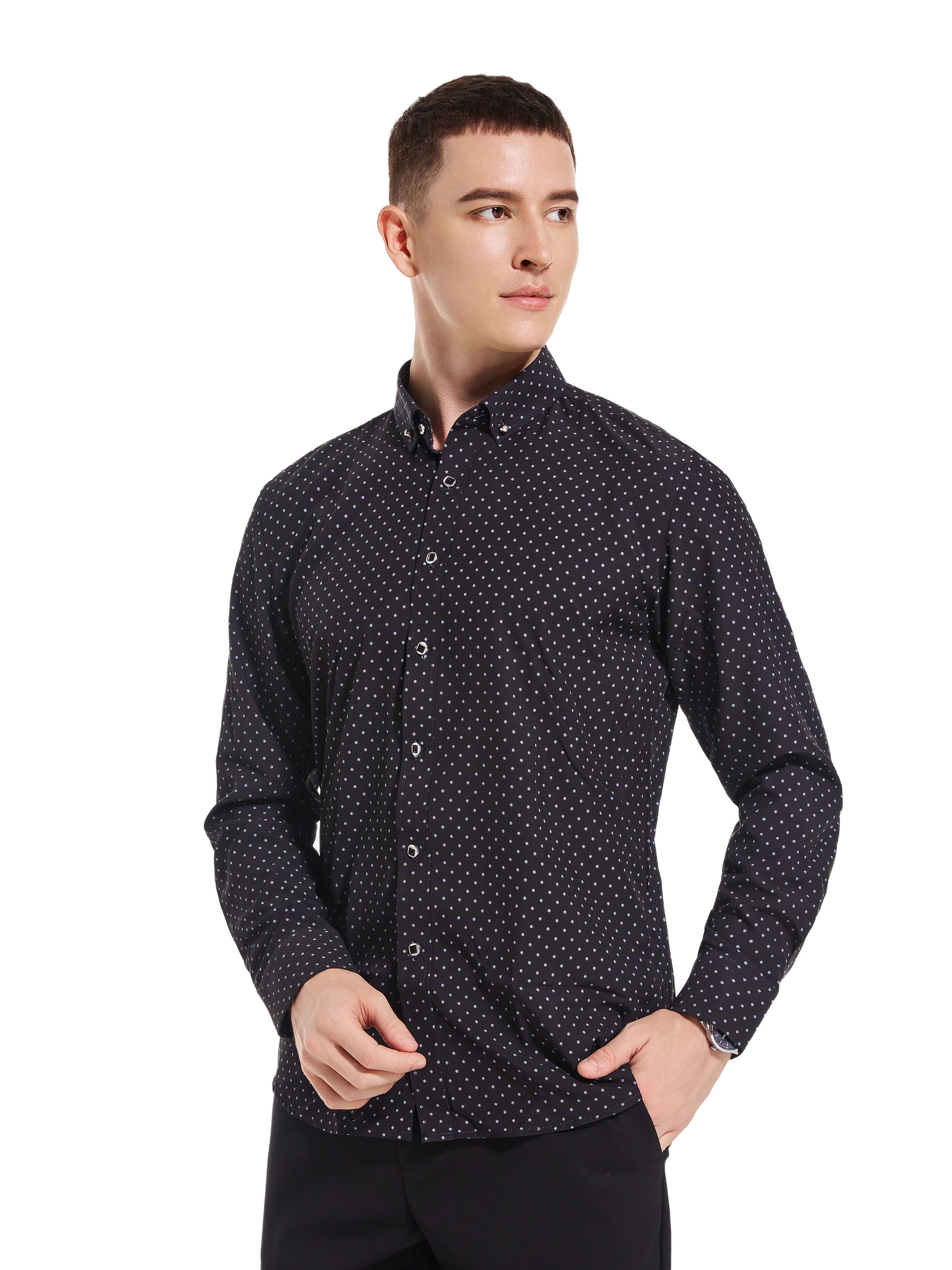 Men's Little Flowers Pattern Allover Print Lapel Collar Design Dress Shirts,