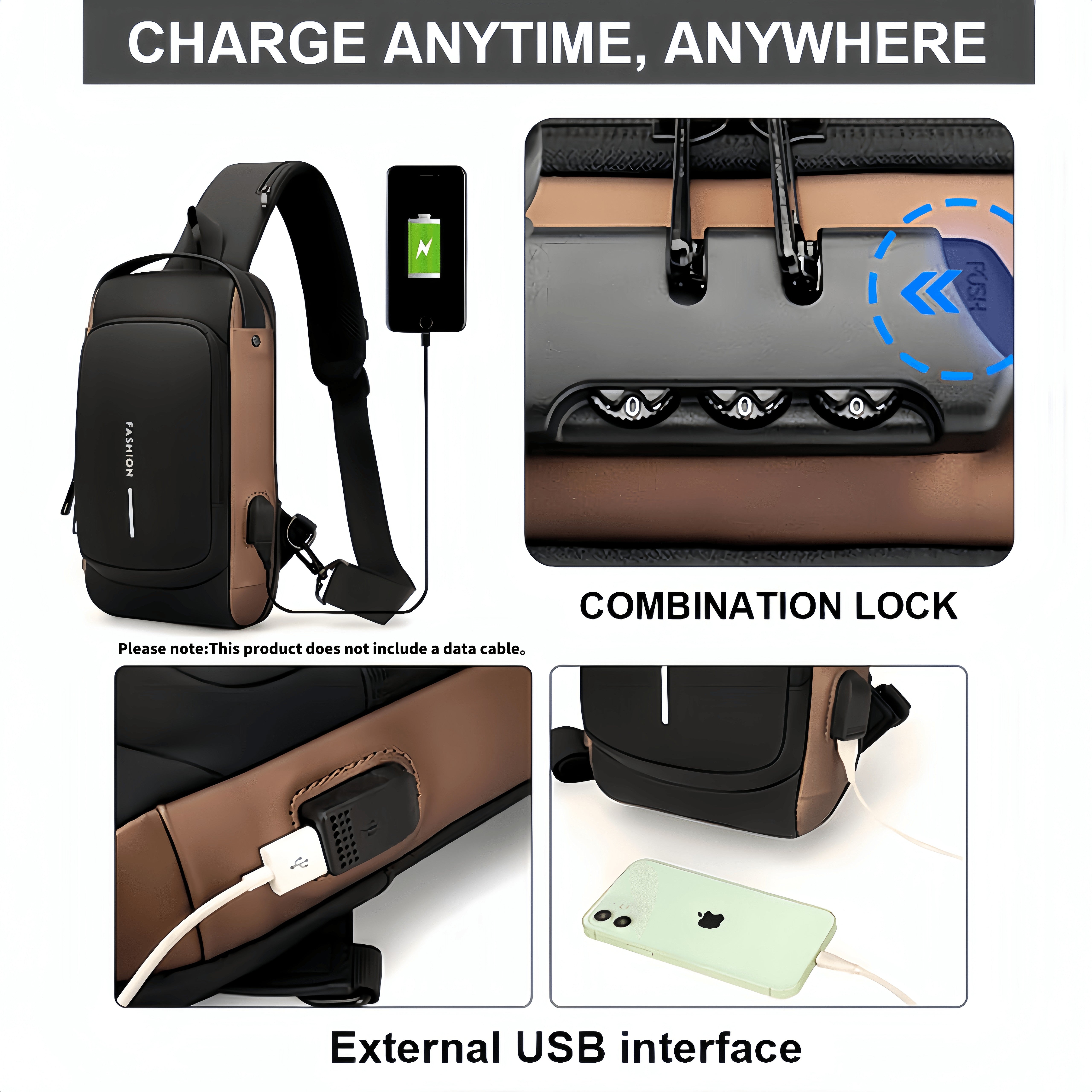 1pc Multi-functional Trendy Sling Bag With Password Lock,