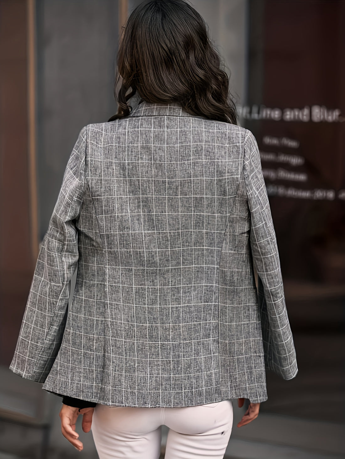 Plaid Print Single Breasted Lapel Blazer, Elegant Patched Pockets.