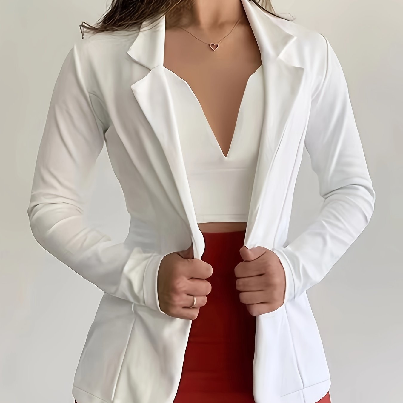 Solid Lapel Button Long Sleeve Blazer Jacket, Casual Loose .