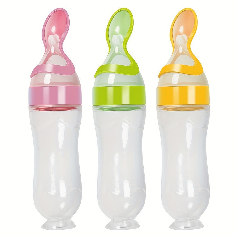 Food Feeder, Silicone Feeding Bottle With Spoon And Suction, Food Processor, 90ml Food Rice Paste Spoon Tableware, Halloween, Thanksgiving, Christmas Gift Easter Gift