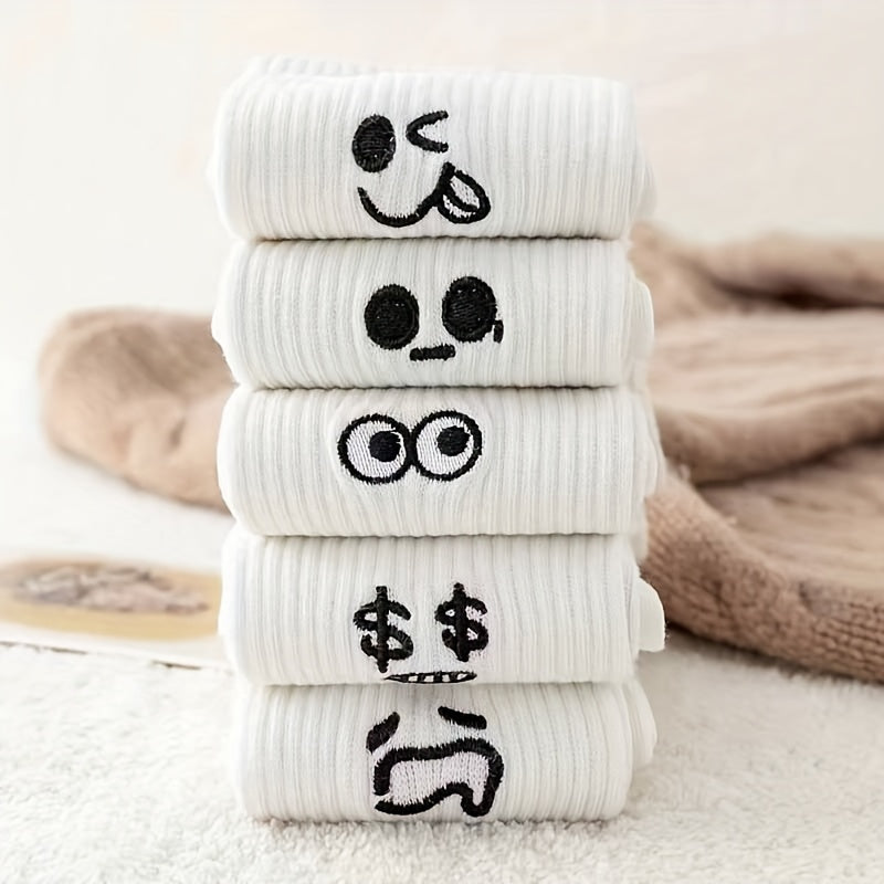5 Pairs Cute Expression Pattern Socks, Women's Stockings & Hosiery./MH