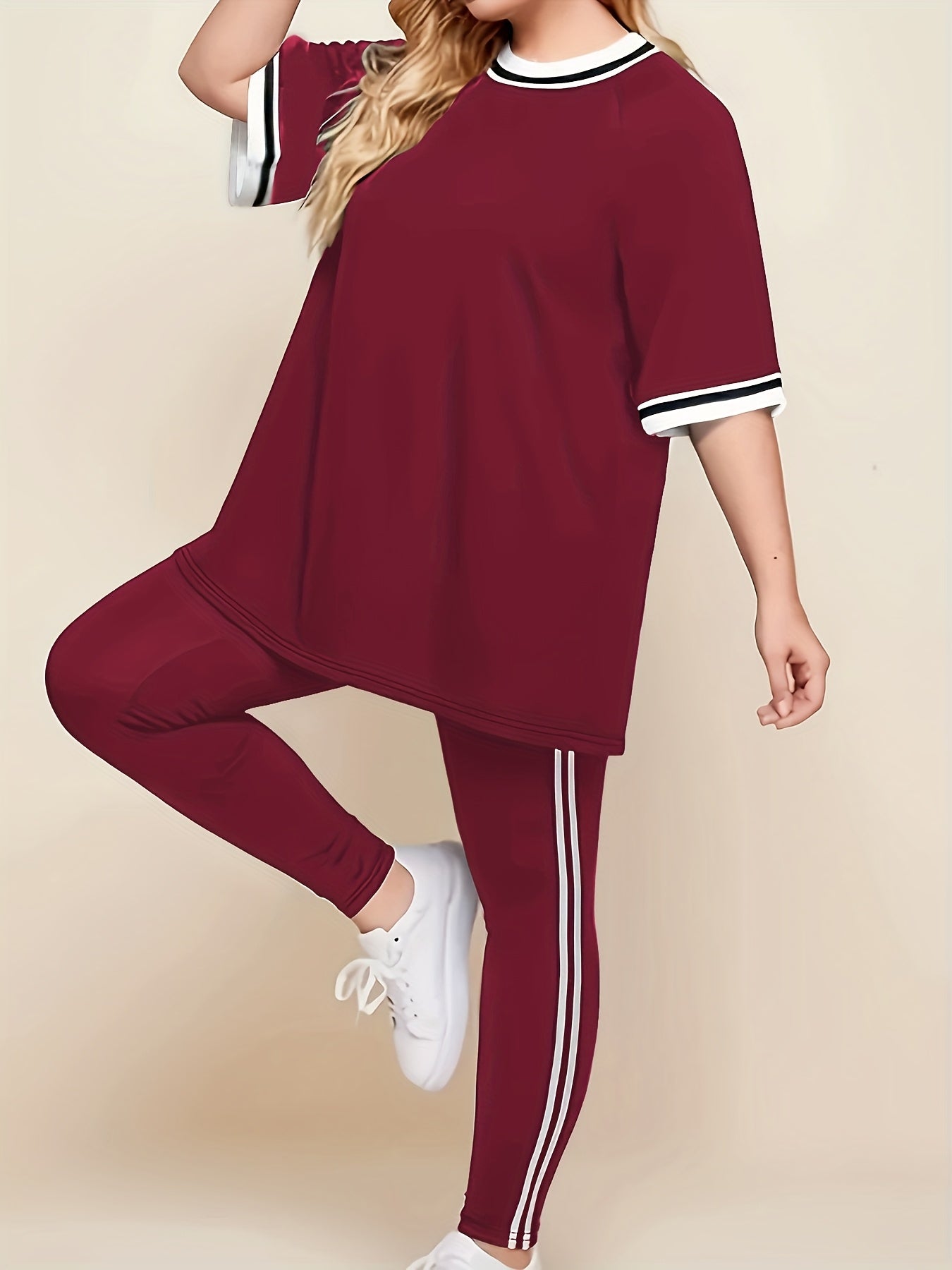 Women'S Plus Size Casual Lounge Set - Gray & White