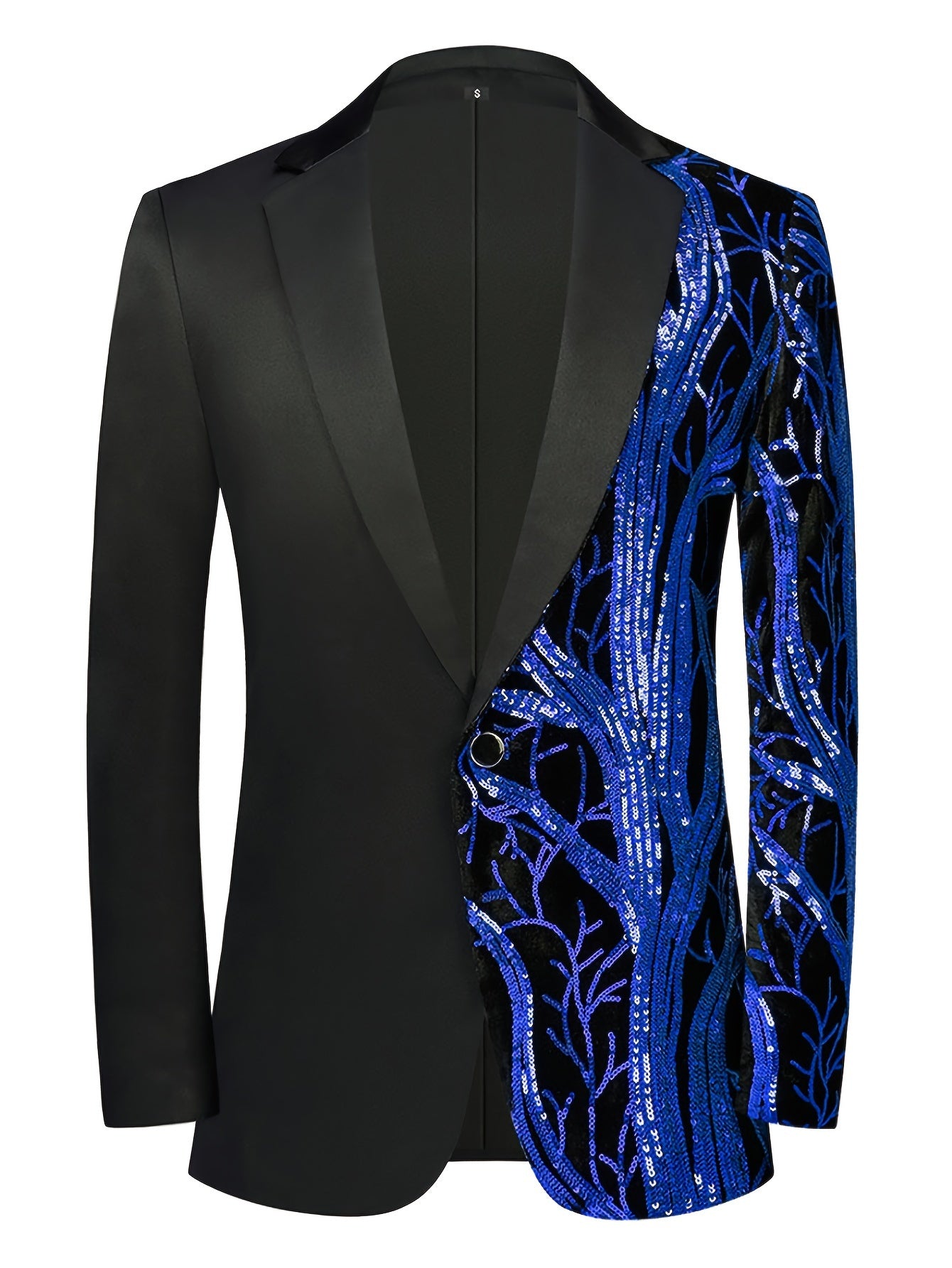 Shiny Sequins Blazer, Men's Semi-formal One Button Lapel Suit Jacket .