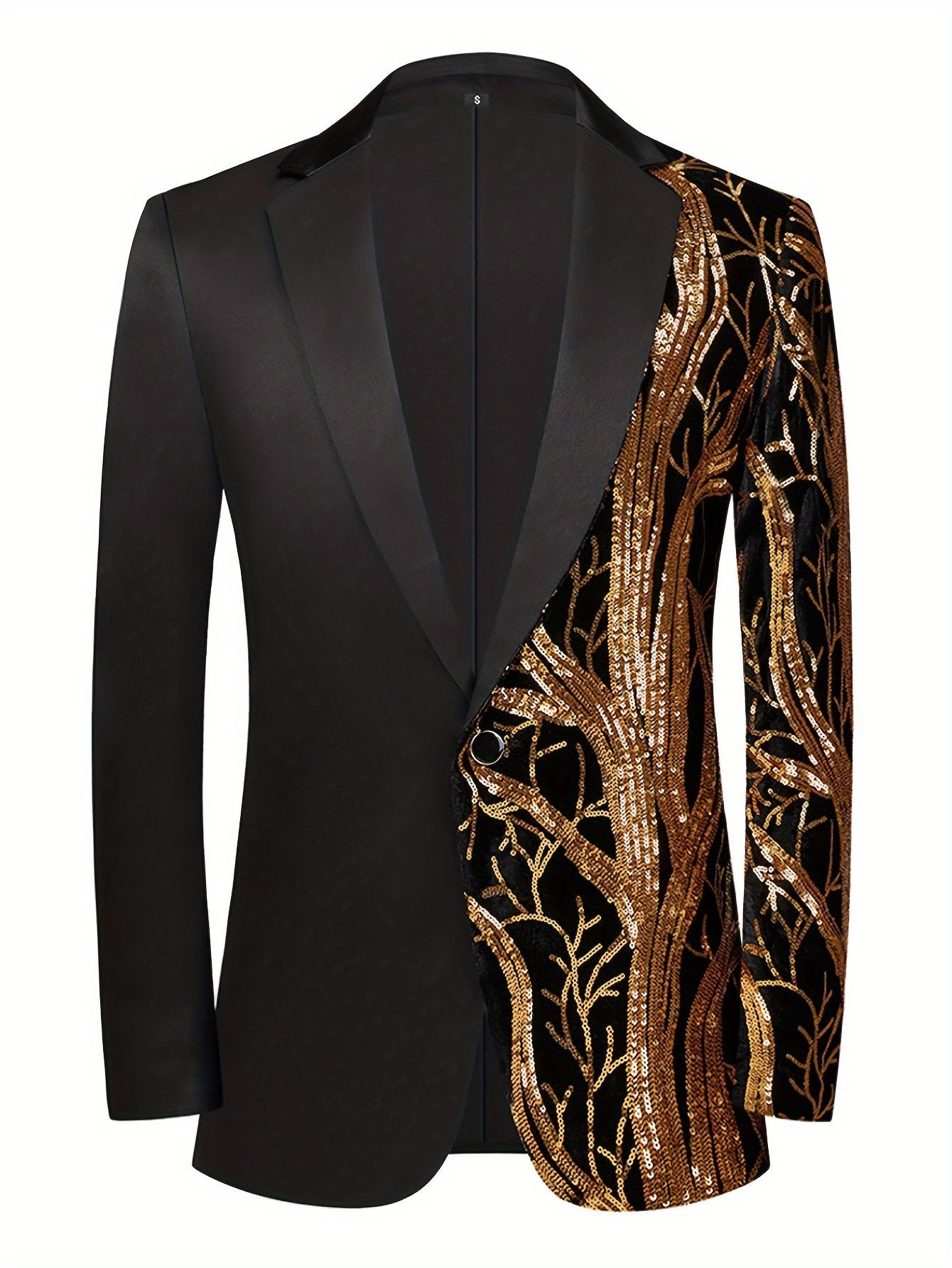 Shiny Sequins Blazer, Men's Semi-formal One Button Lapel Suit Jacket .