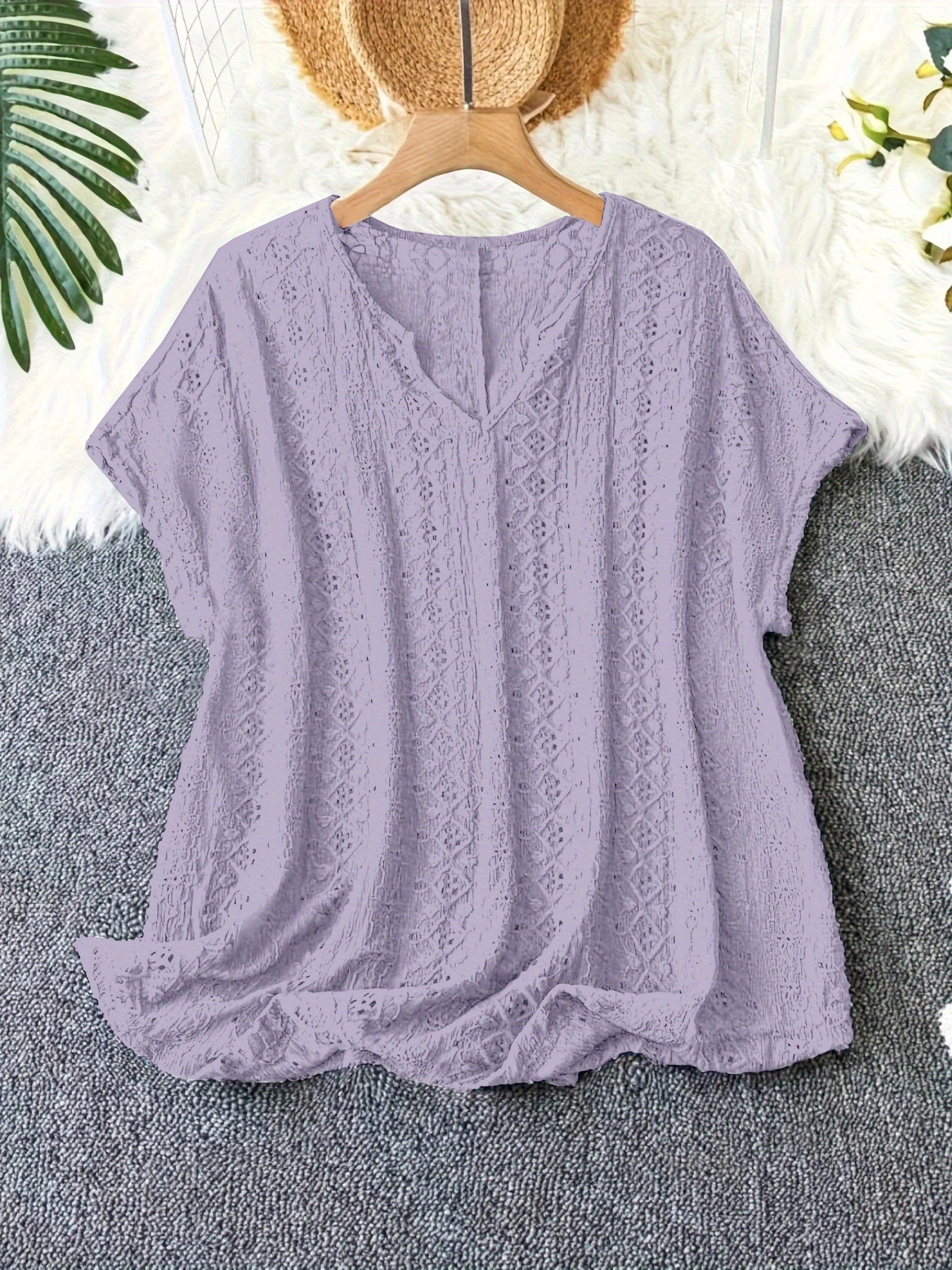 Plus Size - Women'S Elegant V-Neck Bat Sleeve T-Shirt - Slim Fit,