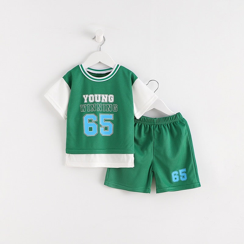 Boys "Young Winning" Number "65" Casual Outfit Round Neck T-shirt.