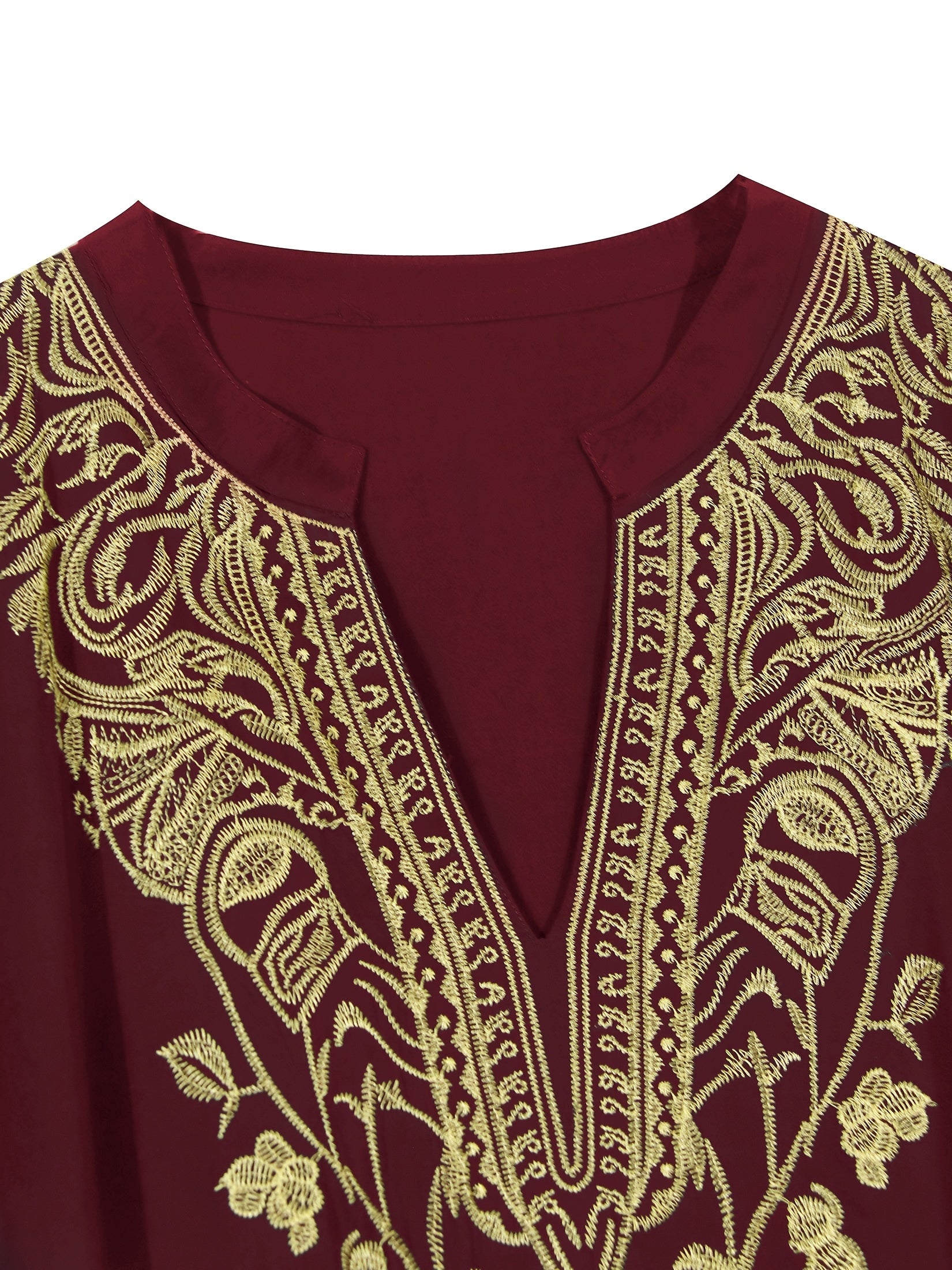 EDOLYNSA Plus Size Embroidered V-Neck Kaftan Dress, /MH