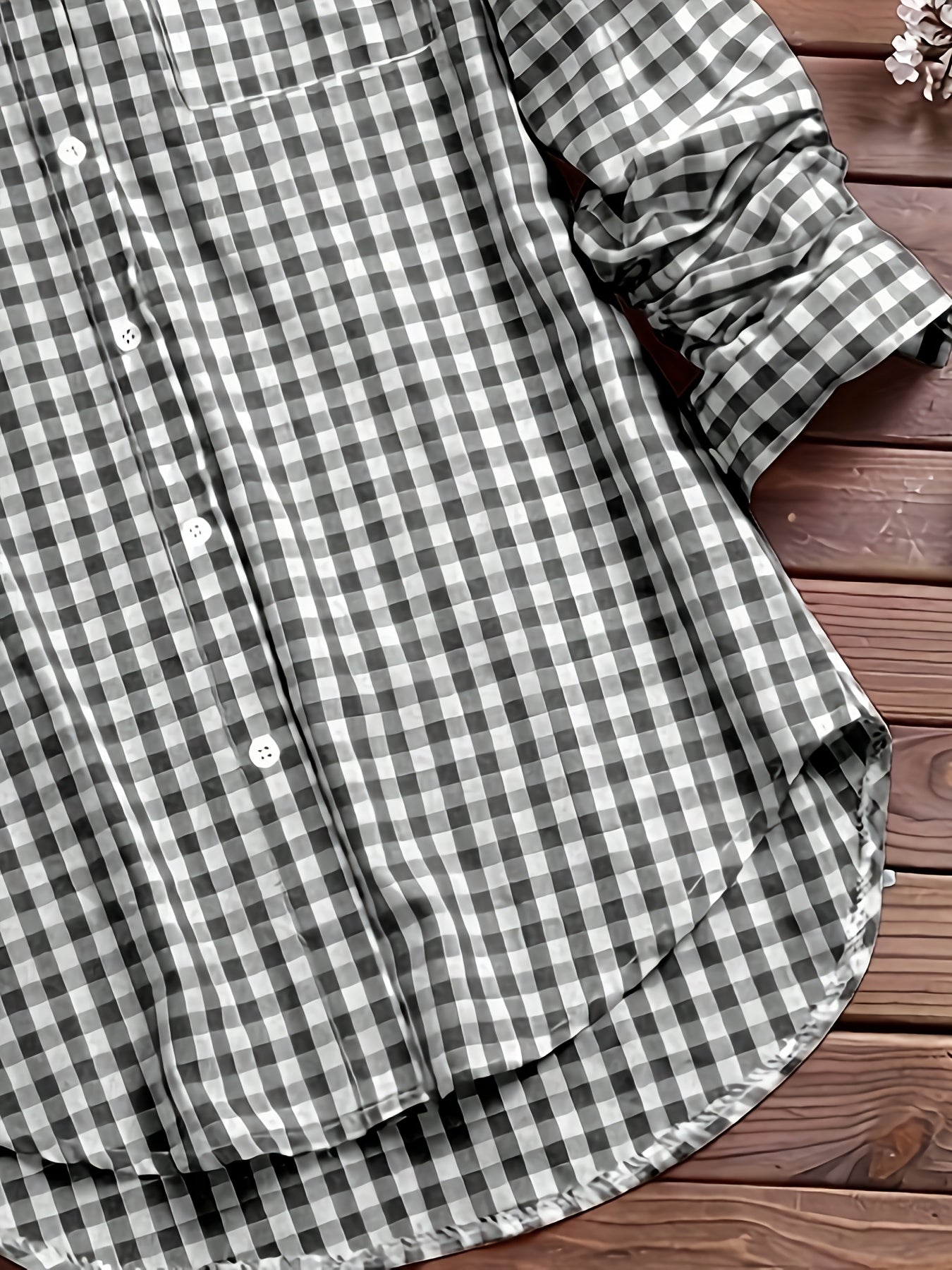 Women'S Casual Long Sleeve Gingham Check Shirt - Light Blue & White,