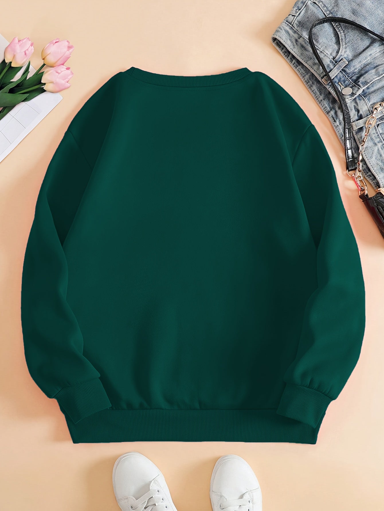 Women'S Long Sleeve Sweatshirt - Soft Pullover Sweater with Brown Heart Pattern,