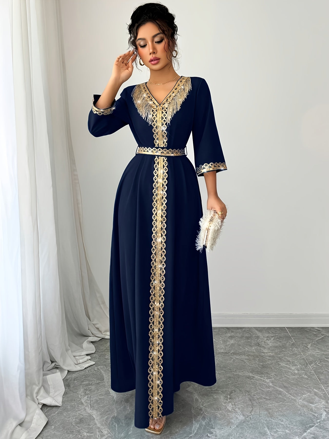 Yuhongfei Directional YY0309072 Mid-Sleeve Maxi Dress