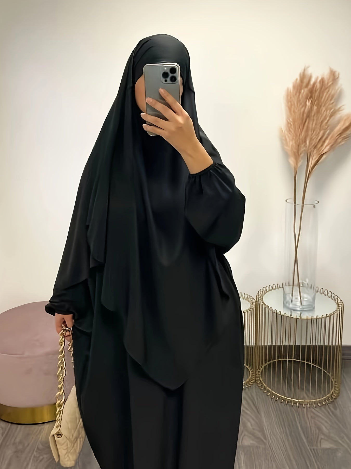 Solid Color Simple Modest Dress, Elegant Long Sleeve Maxi Dress With Hijab, /MH