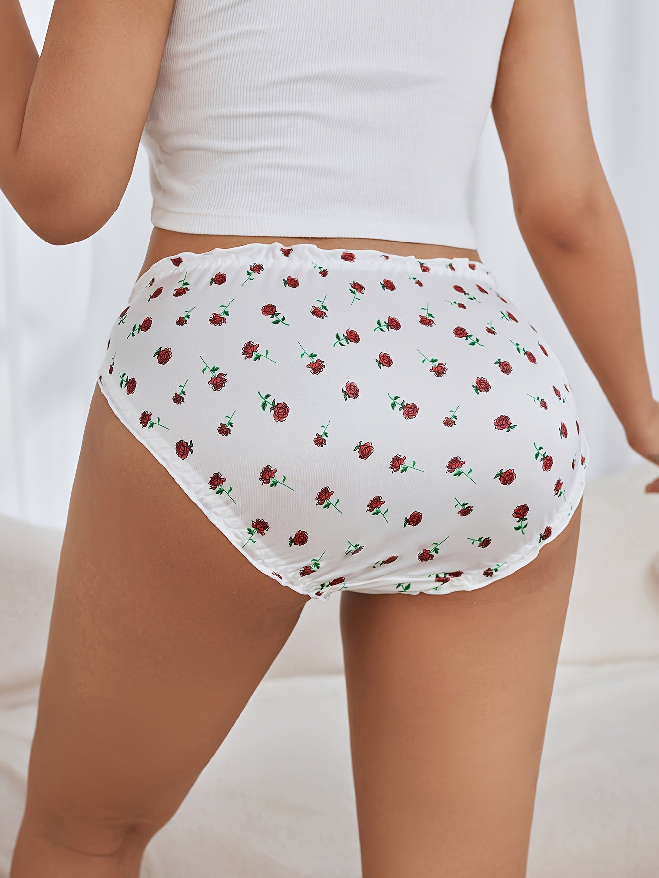 3pcs Women'S Plus Size Floral Lingerie Briefs - Sexy Ruffled Hem, /MH