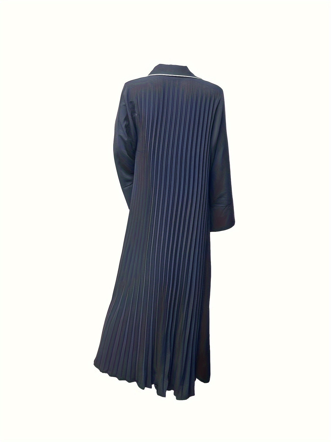 Contrast Trim Lapel Neck Abaya Dress, Elegant Open Front Long Sleeve ./ MH