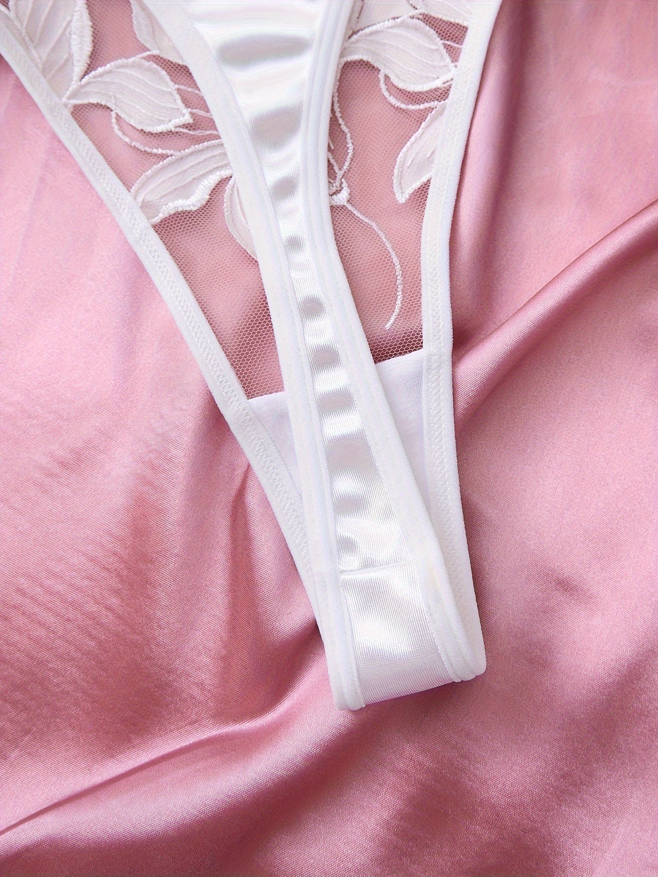 Elegant Lingerie Set, Floral Embroidery Semi Sheer Cami Bra & Panties,/MH