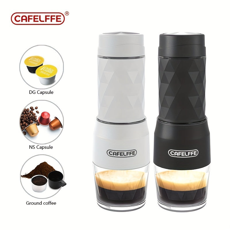Cafelffe 3in 1 Portable Coffee Machine Manual Capsule Espresso Machine Non-heating, Non-electric, Suitable for Nespresso Capsules, Dolce Gusto Capsules and Grind Coffee, Suitable for Car, Travel, Office, Camping and Hiking, T