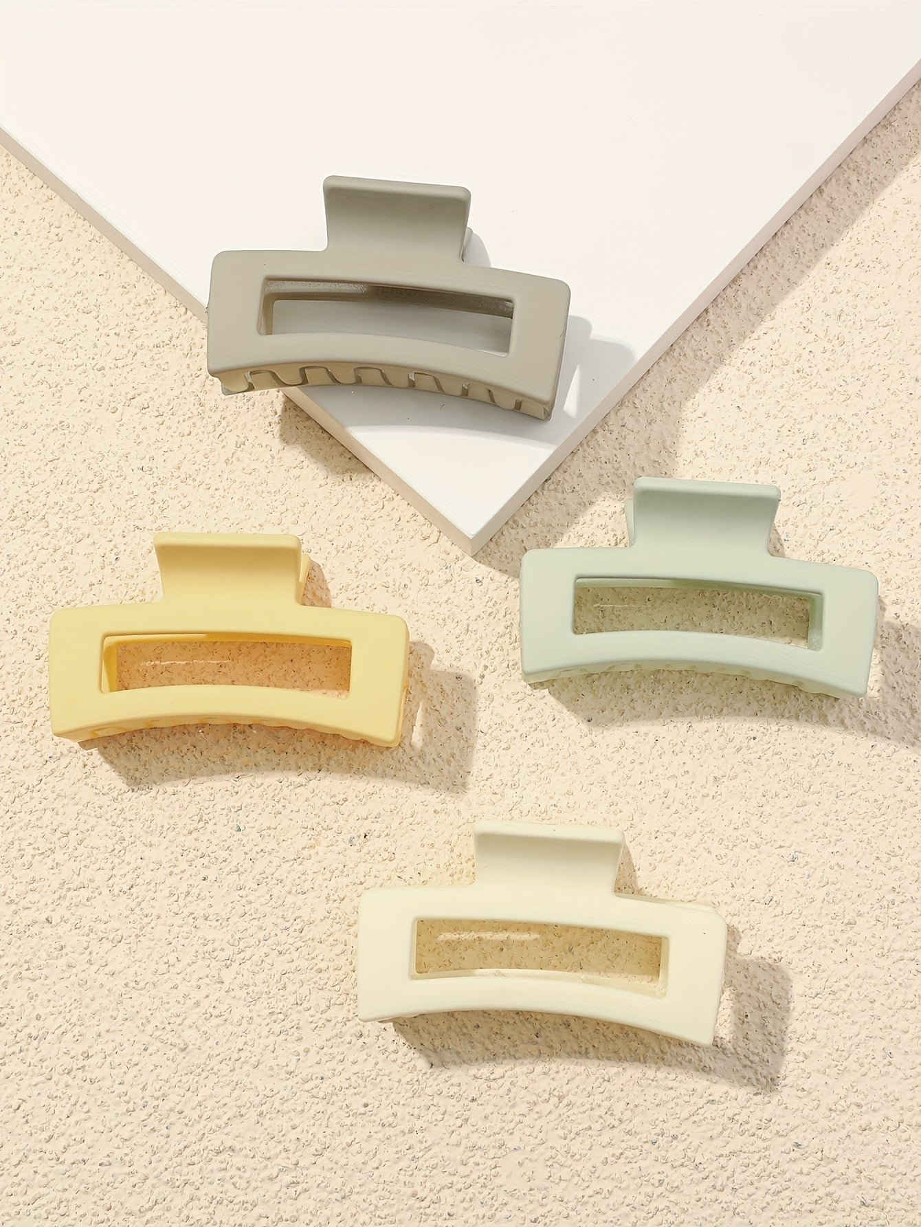 4pcs Solid Color Hollow Out Rectangular Hair Claw Clips Large Rectangular Hair Grab Clips Trendy Hair Accessories For Women And daily use