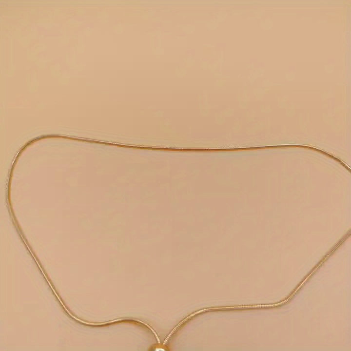 Simple Faux Pearl Pendant Adjustable Long Sweater Chain Necklace.