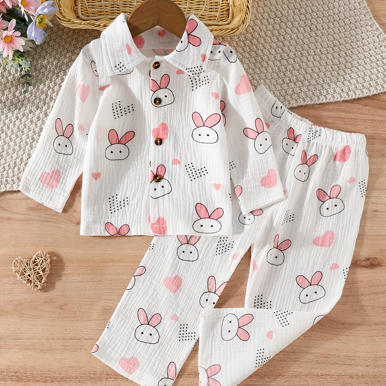 Baby's Cute Cartoon Graphic Pajamas Set Long Sleeve Top & Pants Outfit, Loungewear