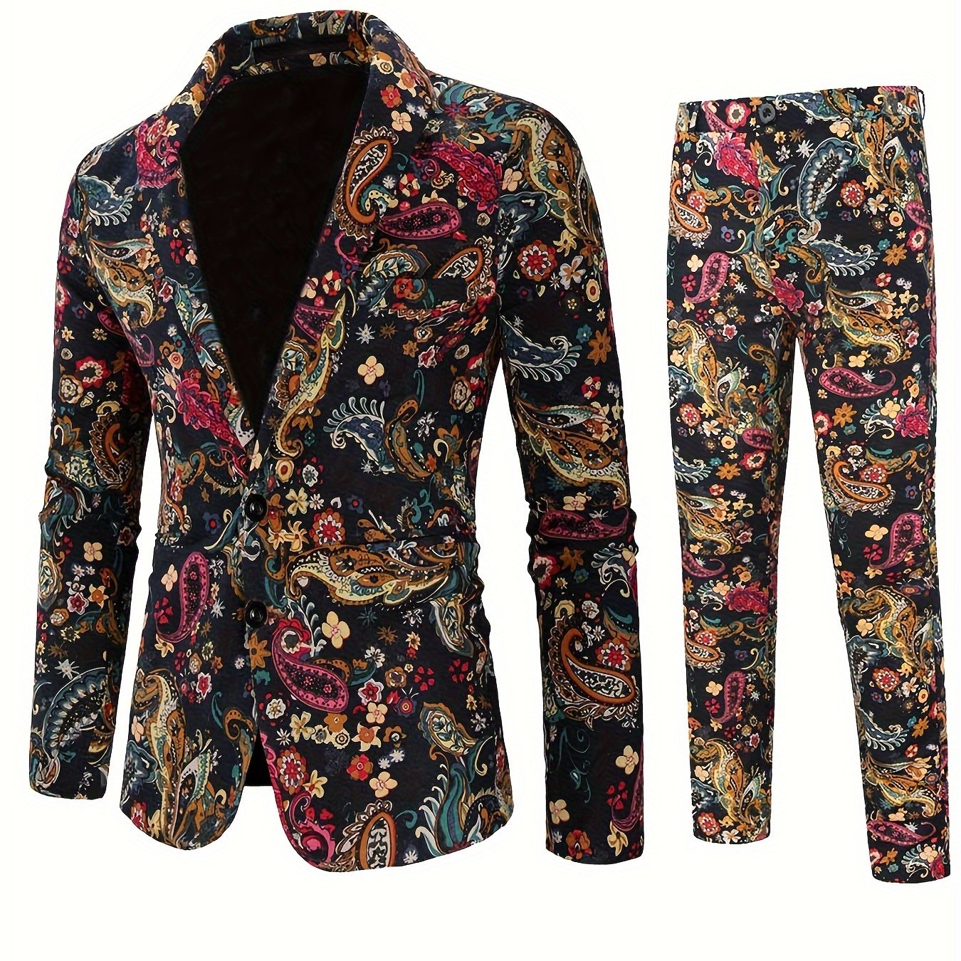 2pcs/set Suits, Men's Colorful Lapel Blazer & Pants,