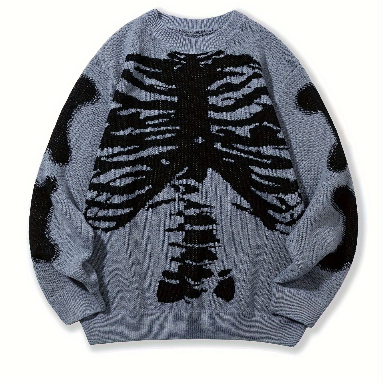 Skeleton Pattern Knitted Sweater, Men's Casual Warm Mid Stretch.