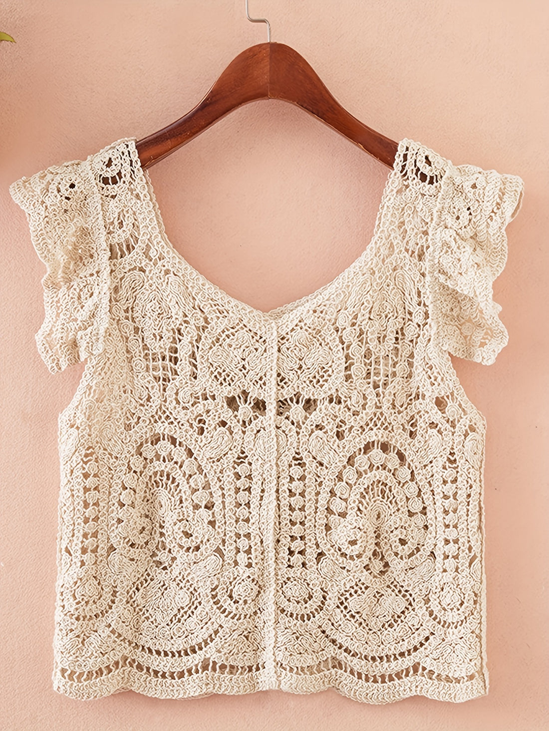 Solid Color Button Front Blouse, Boho Short Sleeve Cut Out Cardigans Top.