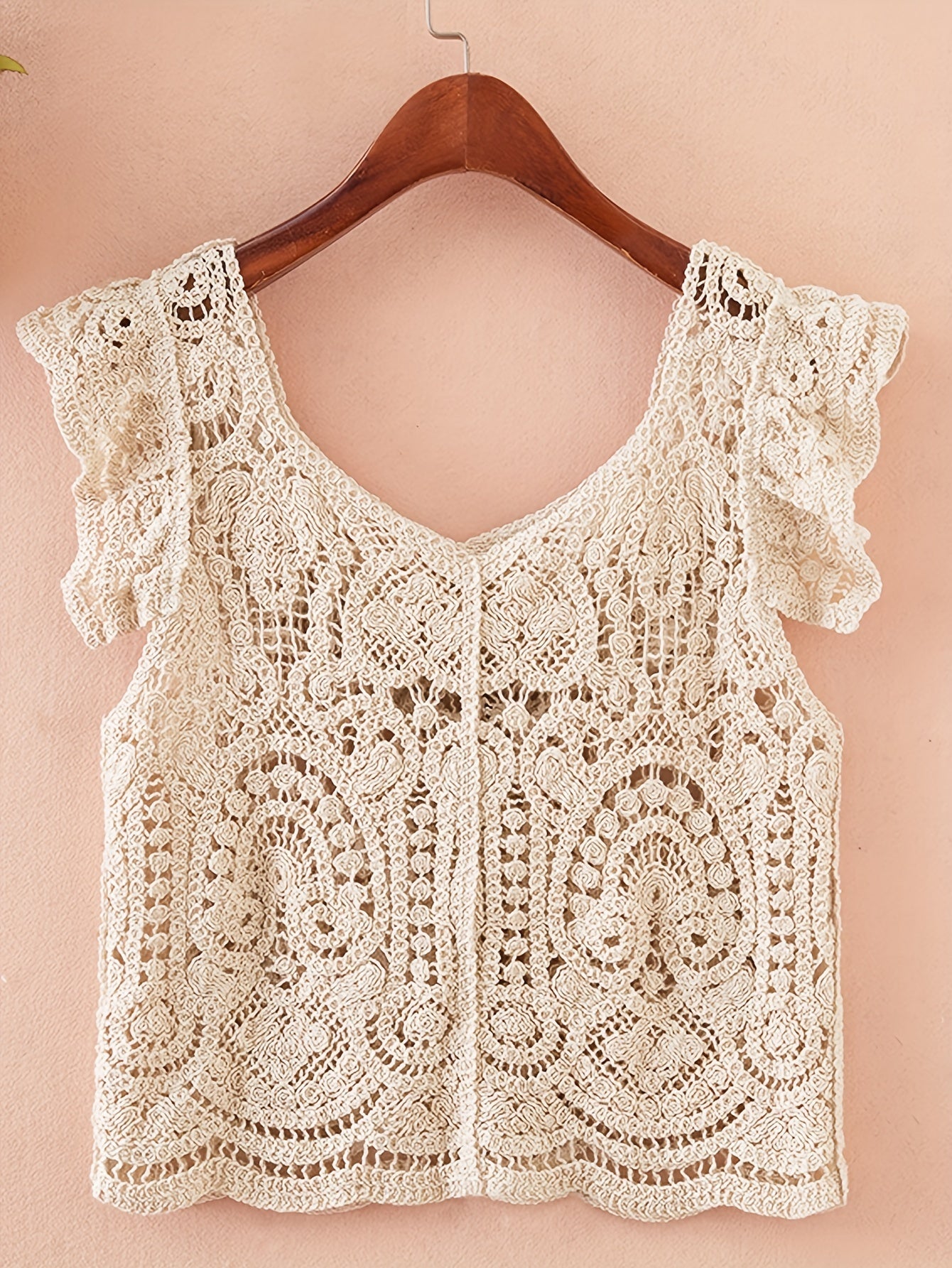 Solid Color Button Front Blouse, Boho Short Sleeve Cut Out Cardigans Top.