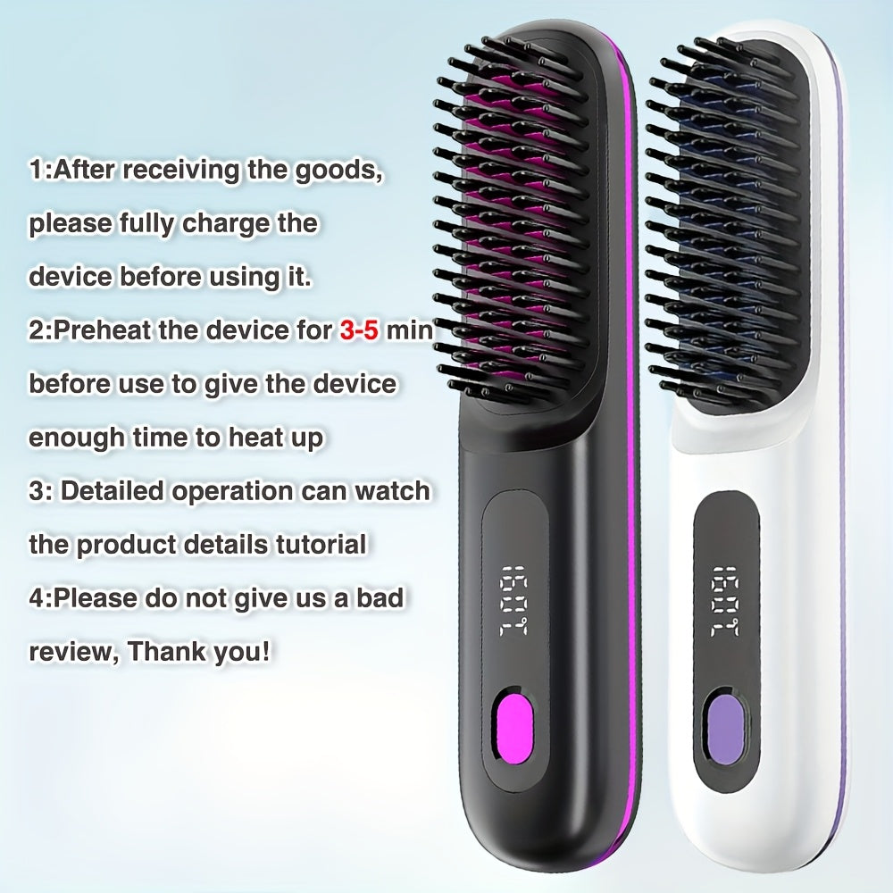 Wireless Hair Straightener Brush - / Fast Heating, Constant Temperature Anti-Scald, LED Display, Lightweight Portable Design for Home & Travel, Ideal Gift for Women, Hair Straightener, Sleek Gadget, Userfriendly Interface